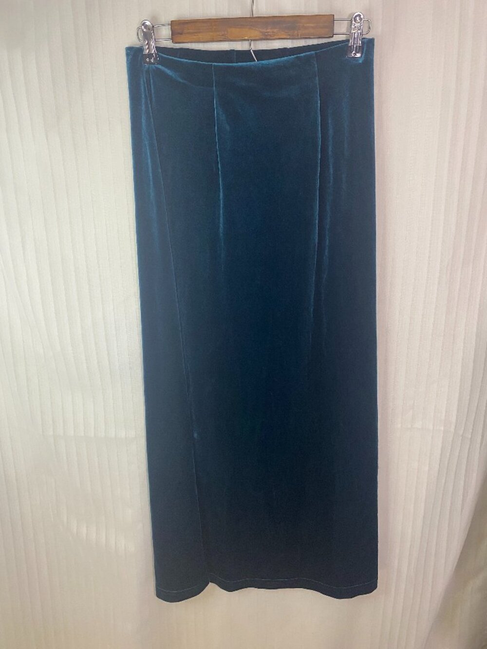 Chamel Teal Blue Velvet Maxi Skirt Women’s Size Small Stretch Slit Skirt